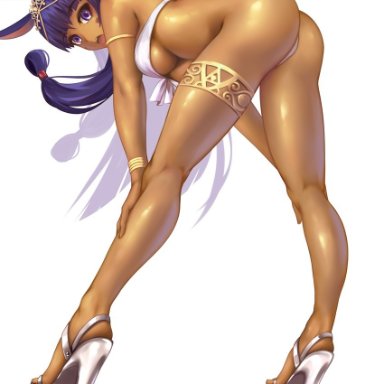 queasy s, fate/grand order, fate (series), nitocris (fate), nitocris (swimsuit assassin) (fate), 1girl, animal ears, armlet, ass, bangs, bare legs, bare shoulders, bent over, bikini, bracelet