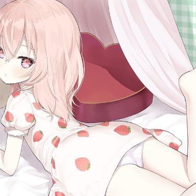 capriccio, sono bisque doll wa koi wo suru, inui sajuna, 1girl, ass, bangs, bare legs, barefoot, cellphone, closed mouth, dot mouth, food print, foot out of frame, foot up, from behind