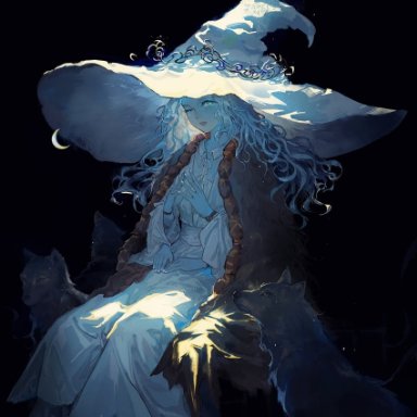 elden ring, ranni the witch, 1girl, blue eyes, blue hair, blue skin, cape, colored skin, crack, cracked skin, dress, extra arms, extra faces, fur cape, glowing tattoo