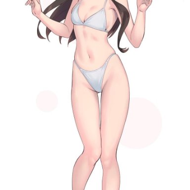 yuuji (and), kantai collection, ooyodo (kancolle), 1girl, alternate costume, ass visible through thighs, bare arms, bare legs, bare shoulders, barefoot, bikini, blush, brown hair, feet, full body