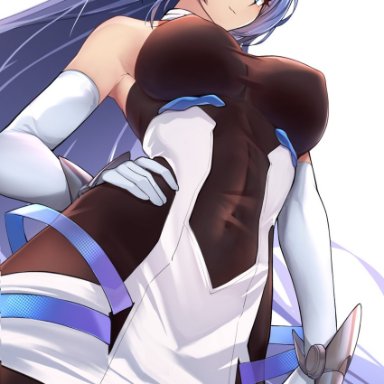 oserotto, azur lane, new jersey (azur lane), 1girl, :3, armpits, ass visible through thighs, bangs, bare shoulders, blue eyes, blue hair, blush, bodystocking, breasts, closed mouth
