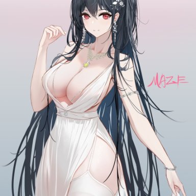 sherlock5230, azur lane, taihou (azur lane), taihou (temptation on the sea breeze) (azur lane), 1girl, backless dress, backless outfit, breasts, center opening, cleavage, cocktail dress, dress, evening gown, garter straps, gradient