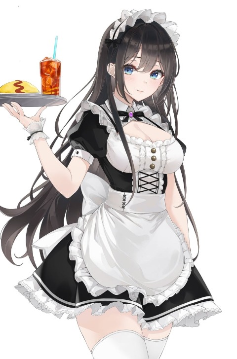 Anime R34 / original, lebring, 1girl, apron, black hair