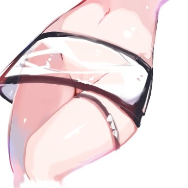 sukima (crie), arknights, weedy (arknights), 1girl, close-up, cropped legs, groin, miniskirt, navel, no panties, partially visible vulva, see-through, simple background, skirt, solo