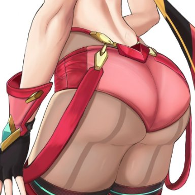 desspie, super smash bros., xenoblade chronicles (series), xenoblade chronicles 2, pyra (xenoblade), 1girl, ass, back, black gloves, breasts, clothing cutout, fingerless gloves, front-seamed legwear, gloves, jewelry